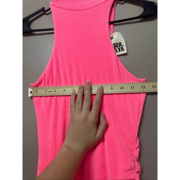 NWT SER.O.YA Delta Neon Pink High Neck Bodycon Ruched Dress Women's Small - Picture 7 of 12